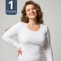 UTILISIMO - Camiseta Polera Algodón Primera Capa Manga Larga Blanco Mujer