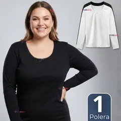 UTILISIMO - Camiseta Polera Algodón Primera Capa Manga Larga Blanco Negro Mujer