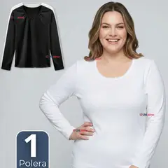UTILISIMO - Camiseta Polera Algodón Primera Capa Manga Larga Blanco Negro Mujer