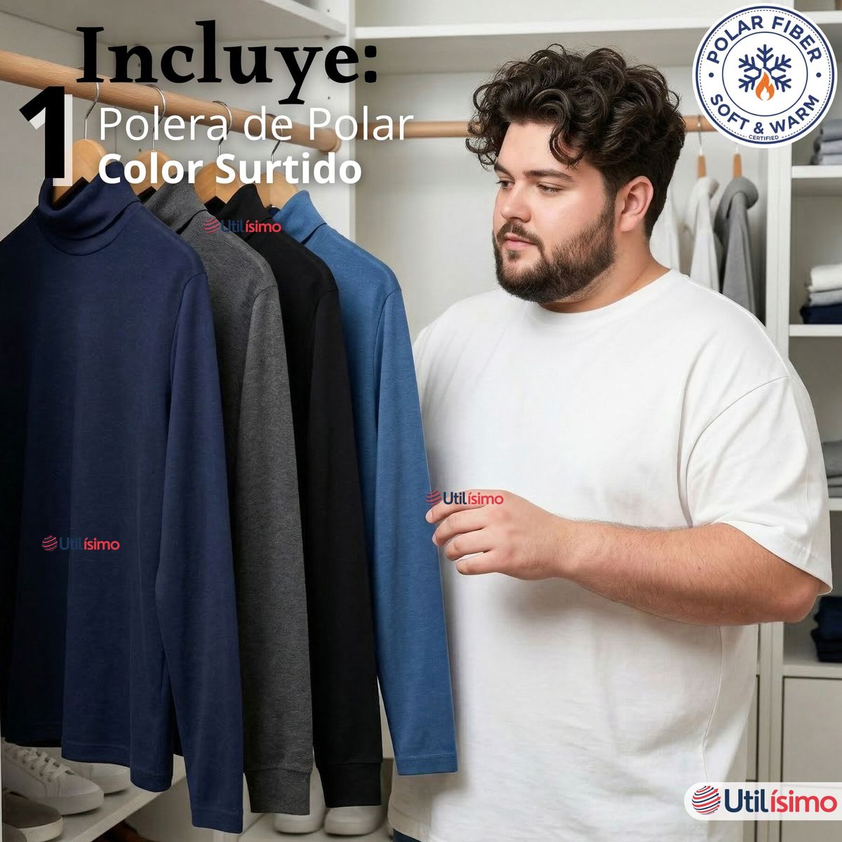 UTILISIMO - Camiseta Polera Polar Primera Capa Cuello Beatle Manga Larga Colores Surtidos Hombre