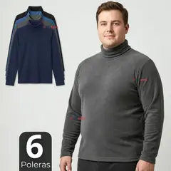 UTILISIMO - Pack 6 Camisetas Poleras Polar Primera Capa Cuello Beatle Manga Larga Colores Surtidos Hombre