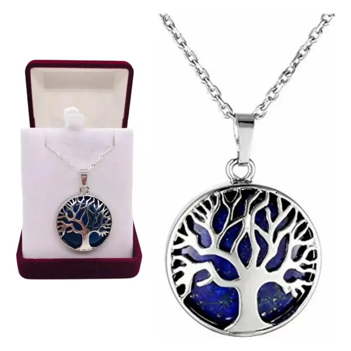KUANGYE - Collar Lapislázuli Arbol La Vida Raices Cadena Para Mujer Con Cadena en Caja Regalo (40 + 5 cm)