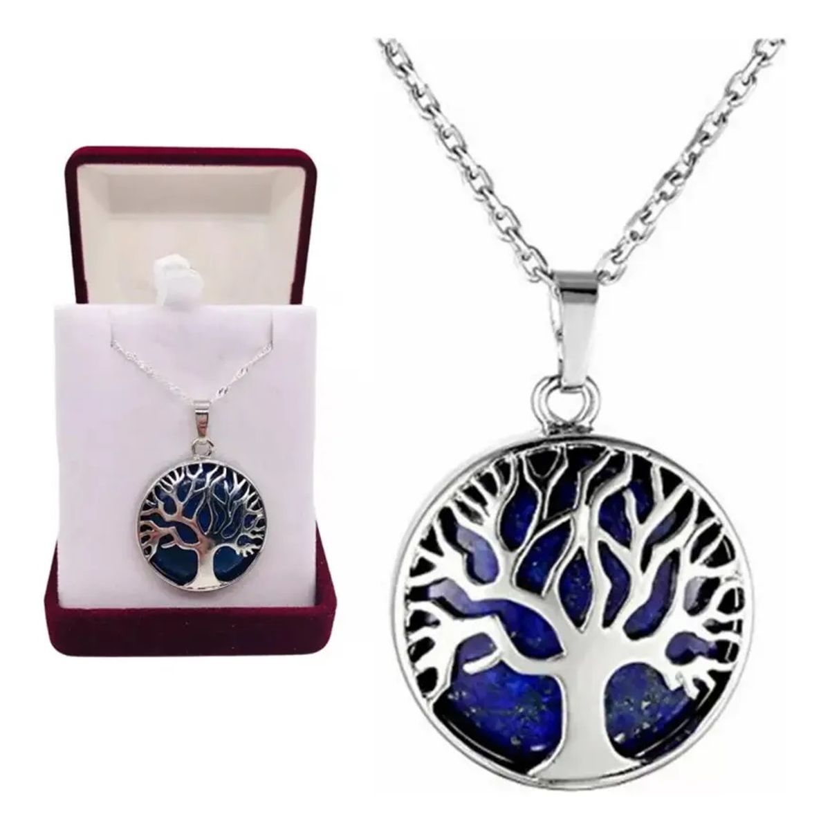 KUANGYE - Collar Lapislázuli Arbol La Vida Raices Cadena Para Mujer Con Cadena en Caja Regalo (40 + 5 cm)