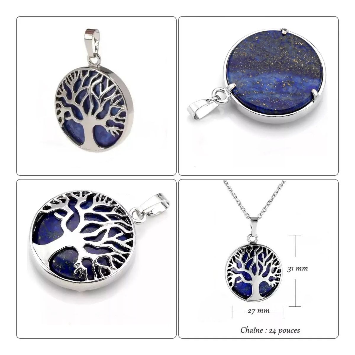KUANGYE - Collar Lapislázuli Arbol La Vida Raices Cadena Para Mujer Con Cadena en Caja Regalo (40 + 5 cm)
