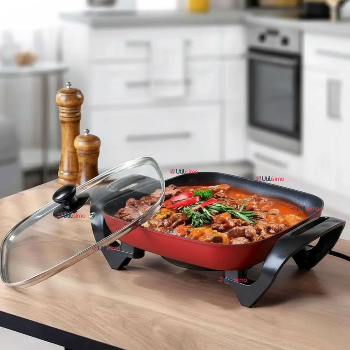 LINE - Sartén Eléctrico Multifuncional 1360W de Potencia Olla Antiadherente