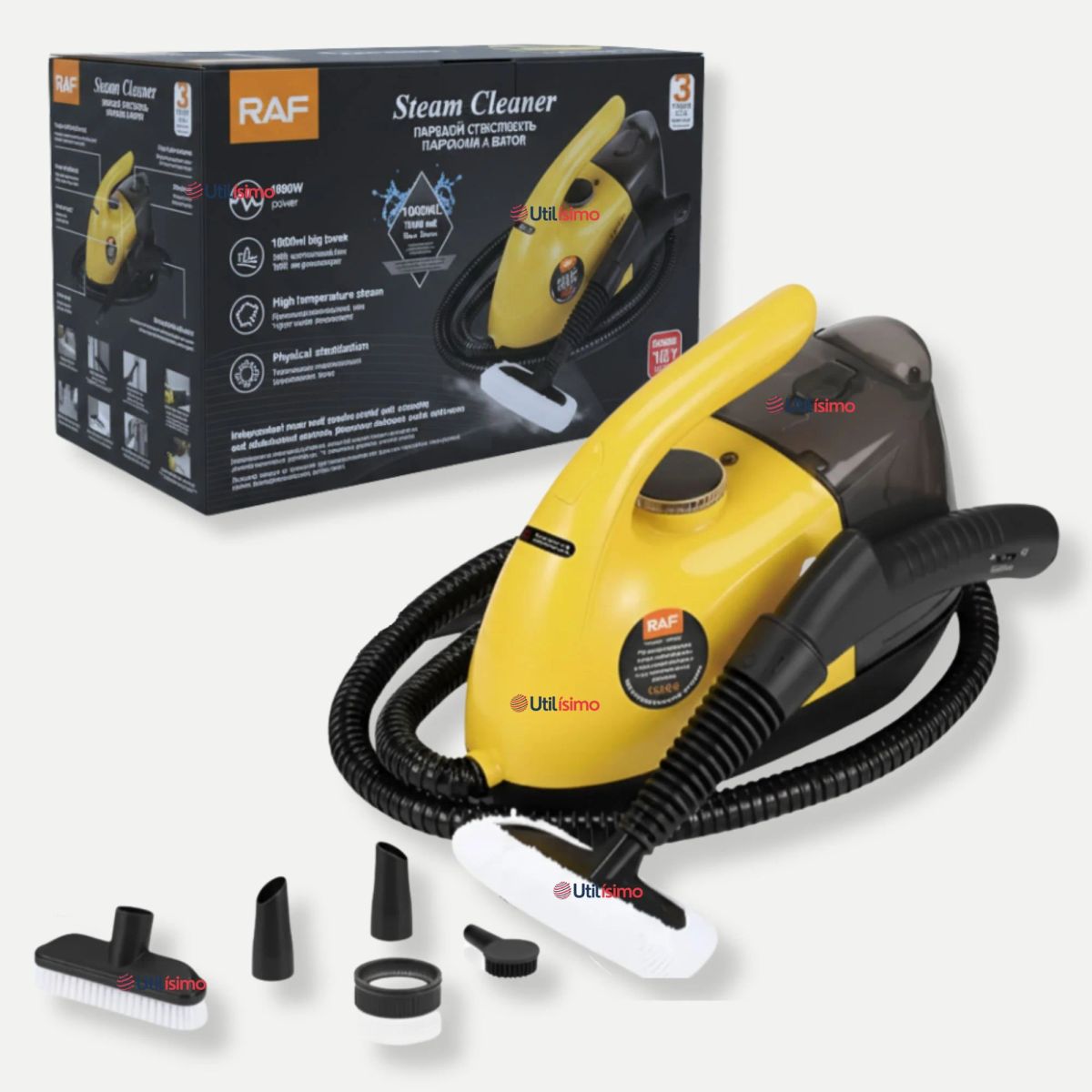 RAF - Limpiador A Vapor Sanitizador Multiuso 1800w Amarillo 1000ml Multifunción 15 En 1