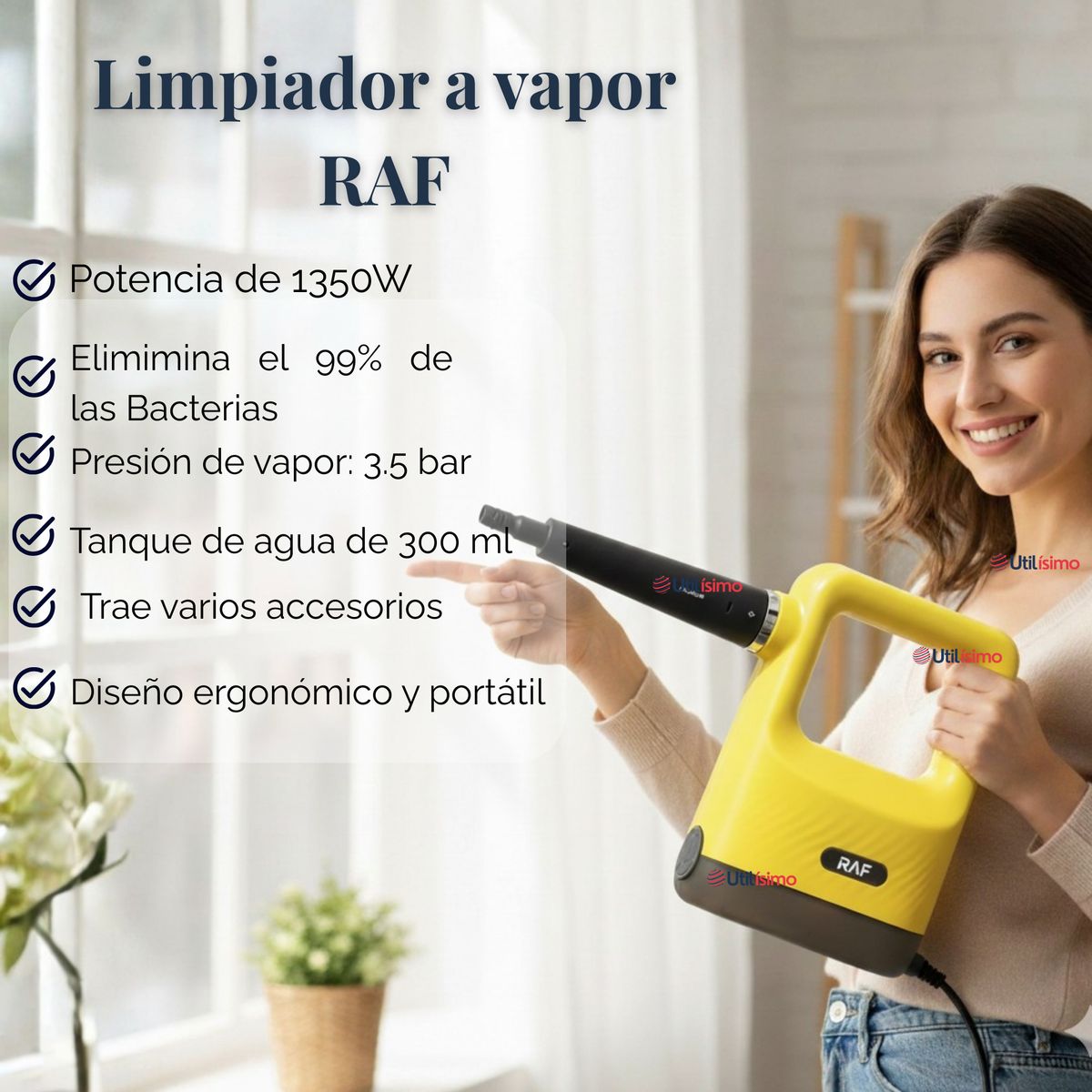 RAF - Limpiador De Vapor  300ml Multiuso 1350w de potencia Amarillo