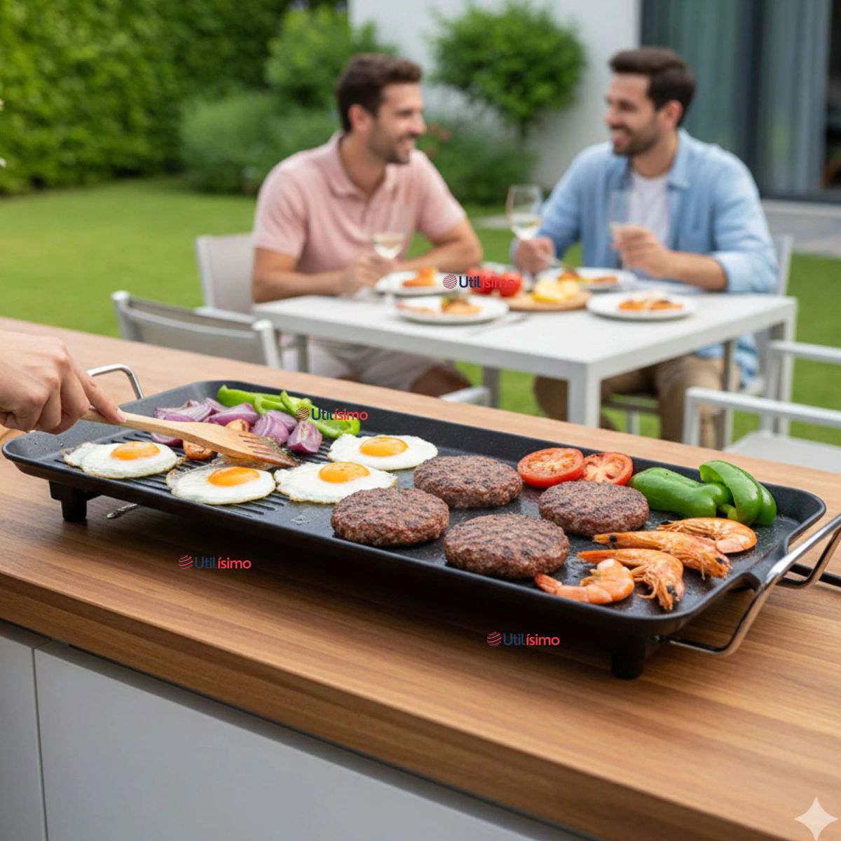 LINE - Plancha Parrillerra Eléctrica ExtraGrande Antiadherente Churrasquera 1500W de Potencia