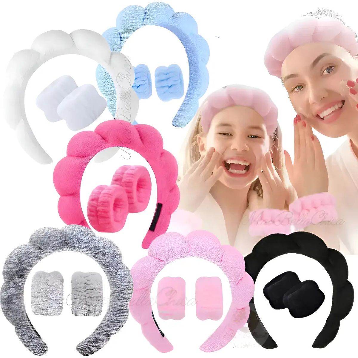 KUANGYE - Kit 6pcs Diademas Para Maquillaje Y Muñequeras Skincare Spa