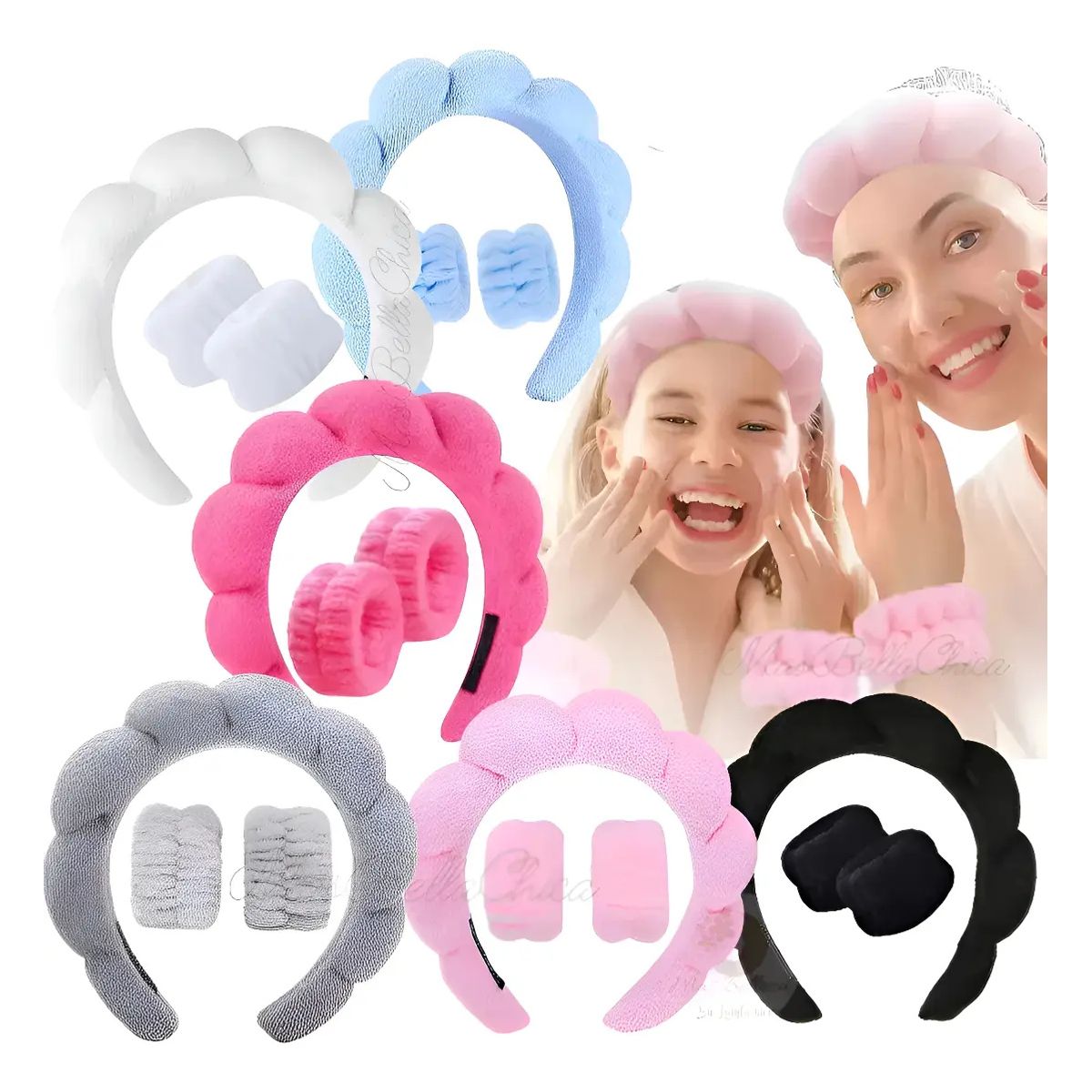 KUANGYE - Kit 6pcs Diademas Para Maquillaje Y Muñequeras Skincare Spa