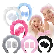 KUANGYE - Kit 6pcs Diademas Para Maquillaje Y Muñequeras Skincare Spa
