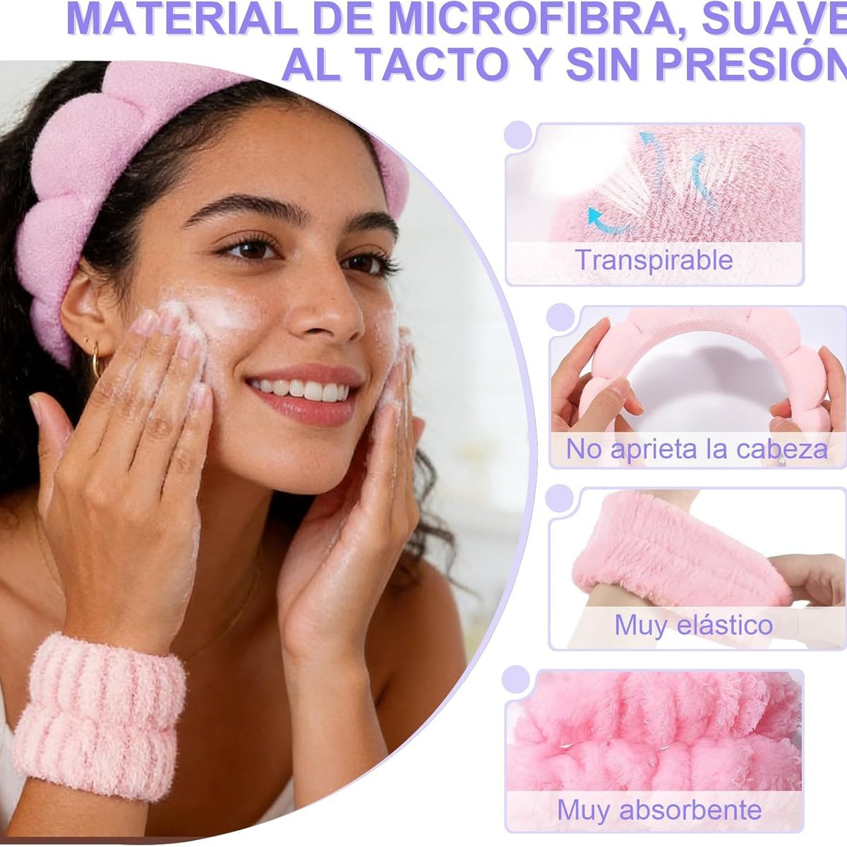 KUANGYE - Kit 6pcs Diademas Para Maquillaje Y Muñequeras Skincare Spa