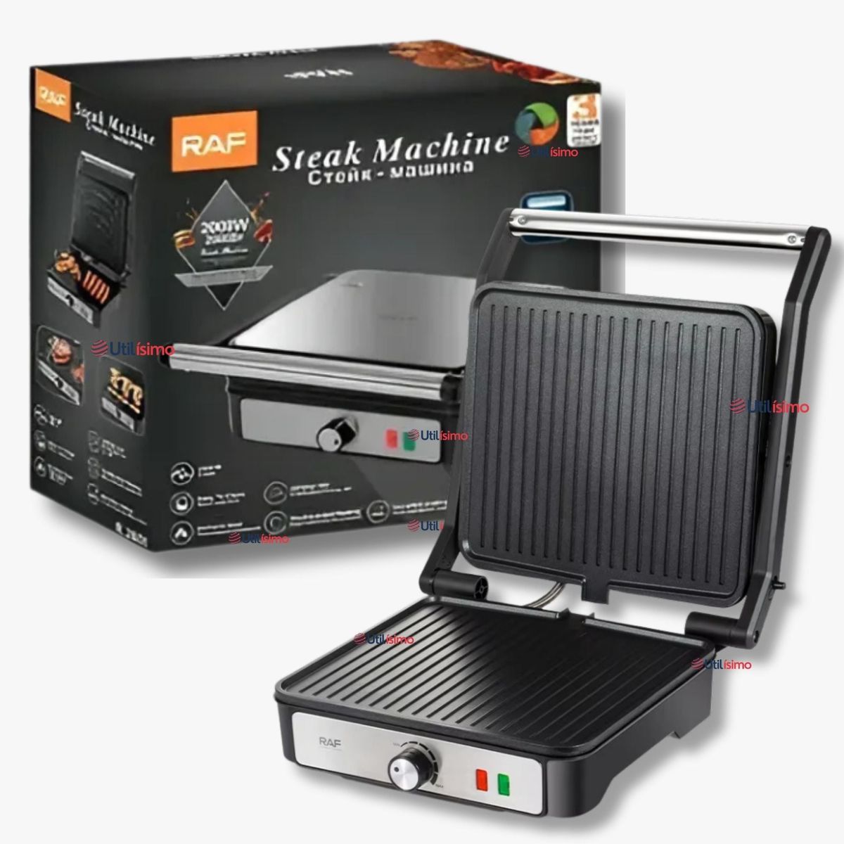 RAF - Plancha Parrillera Eléctrica 2000W Asadora Doble Cara Antiadherente