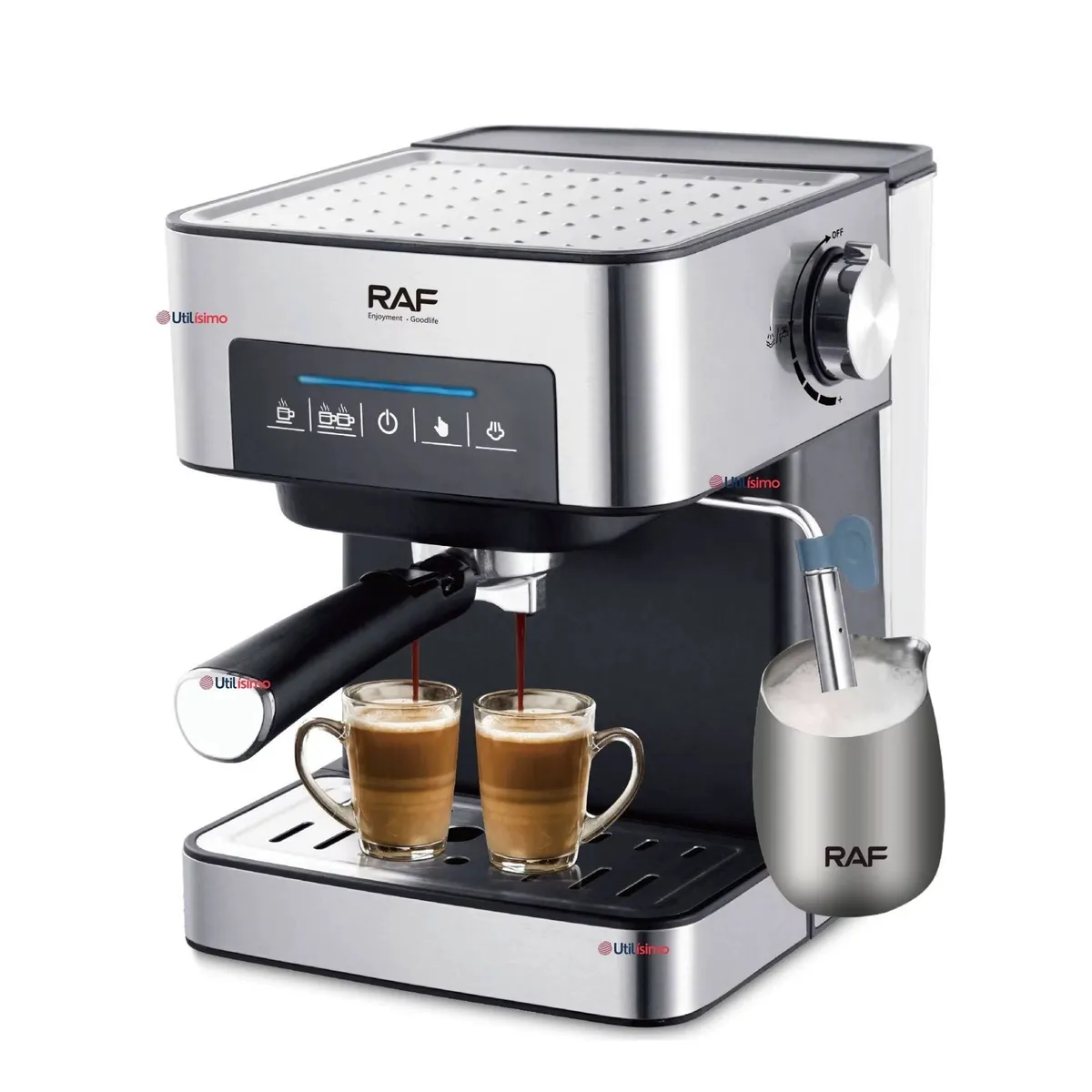 RAF - Maquina Café Espresso Capuccino Espumador de Leche Antigoteo 1.5 L
