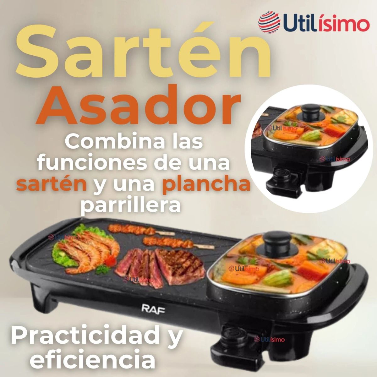 RAF - Plancha Parrillera Asador Eléctrico 2 en 1 Churrasquera 1500W