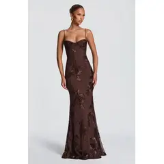 TIOZONEY - Vestido de fiesta Mujer - Café