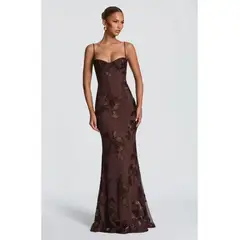 TIOZONEY - Vestido de fiesta Mujer - Café