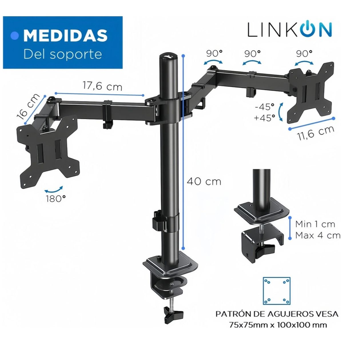 VIDA BUENAS - Brazo Soporte Doble Para 2 Monitores Base Escritorio Vida