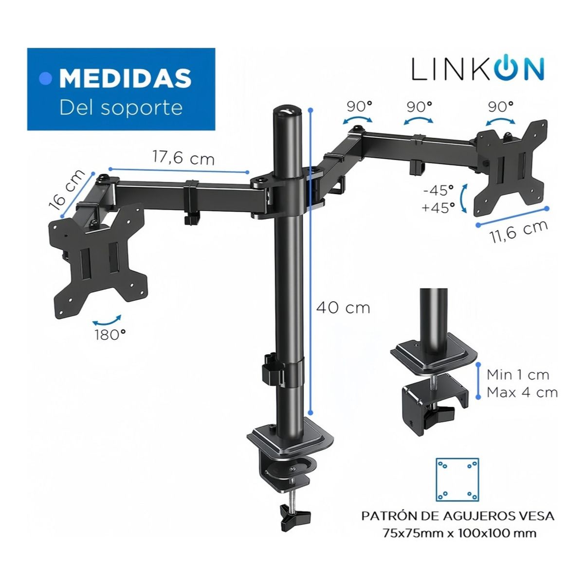 VIDA BUENAS - Brazo Soporte Doble Para 2 Monitores Base Escritorio Vida