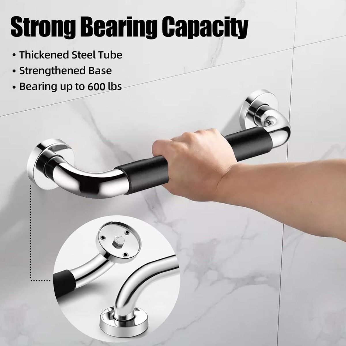 VIDA BUENAS - 2 Pasamanos de Seguridad Acero Inoxidable con Silicona Antideslizante 50cm