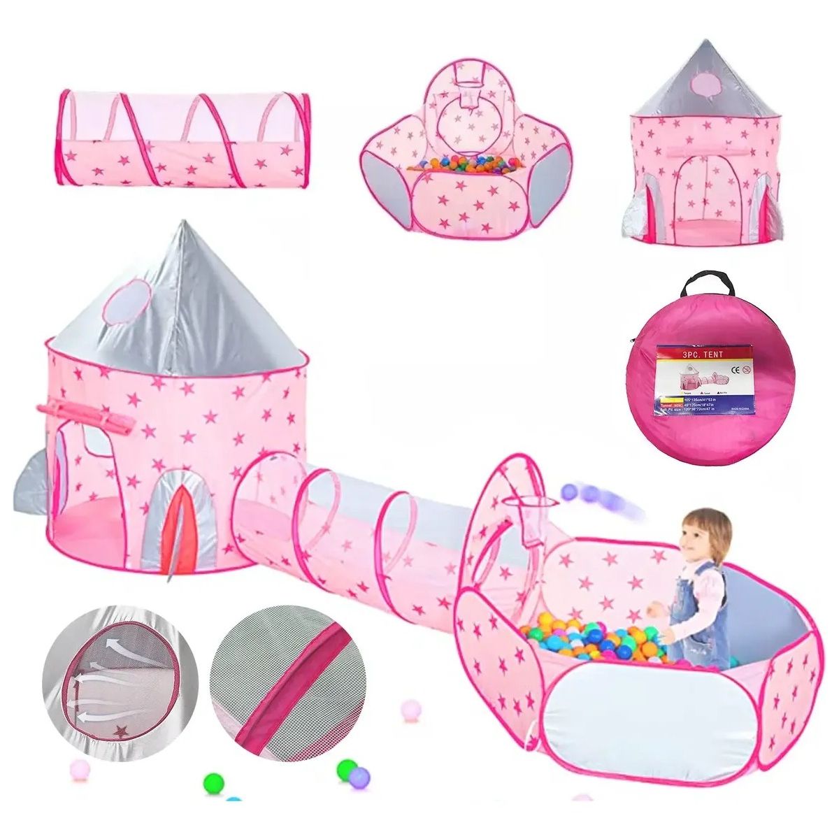 GENERICO - Carpa De Juegos Infantil 3 En 1 Castillo Piscina Tunel Niñas Labg