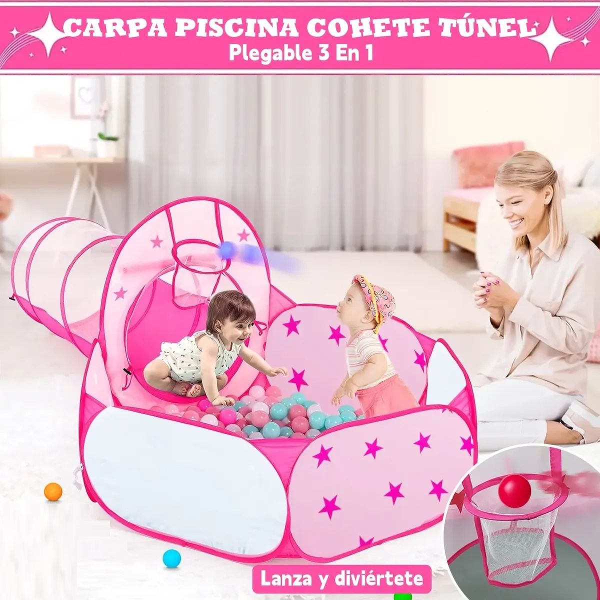 GENERICO - Carpa De Juegos Infantil 3 En 1 Castillo Piscina Tunel Niñas Labg