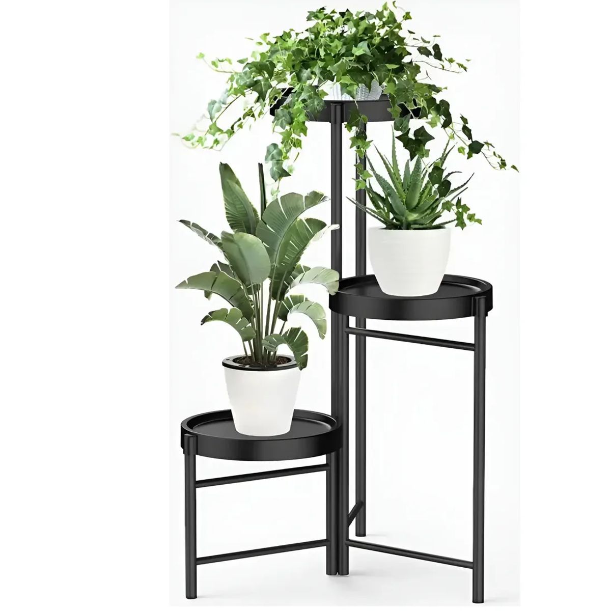 GENERICO - Set Organizador 3 Pedestal Porta Macetero Desmontable Negro