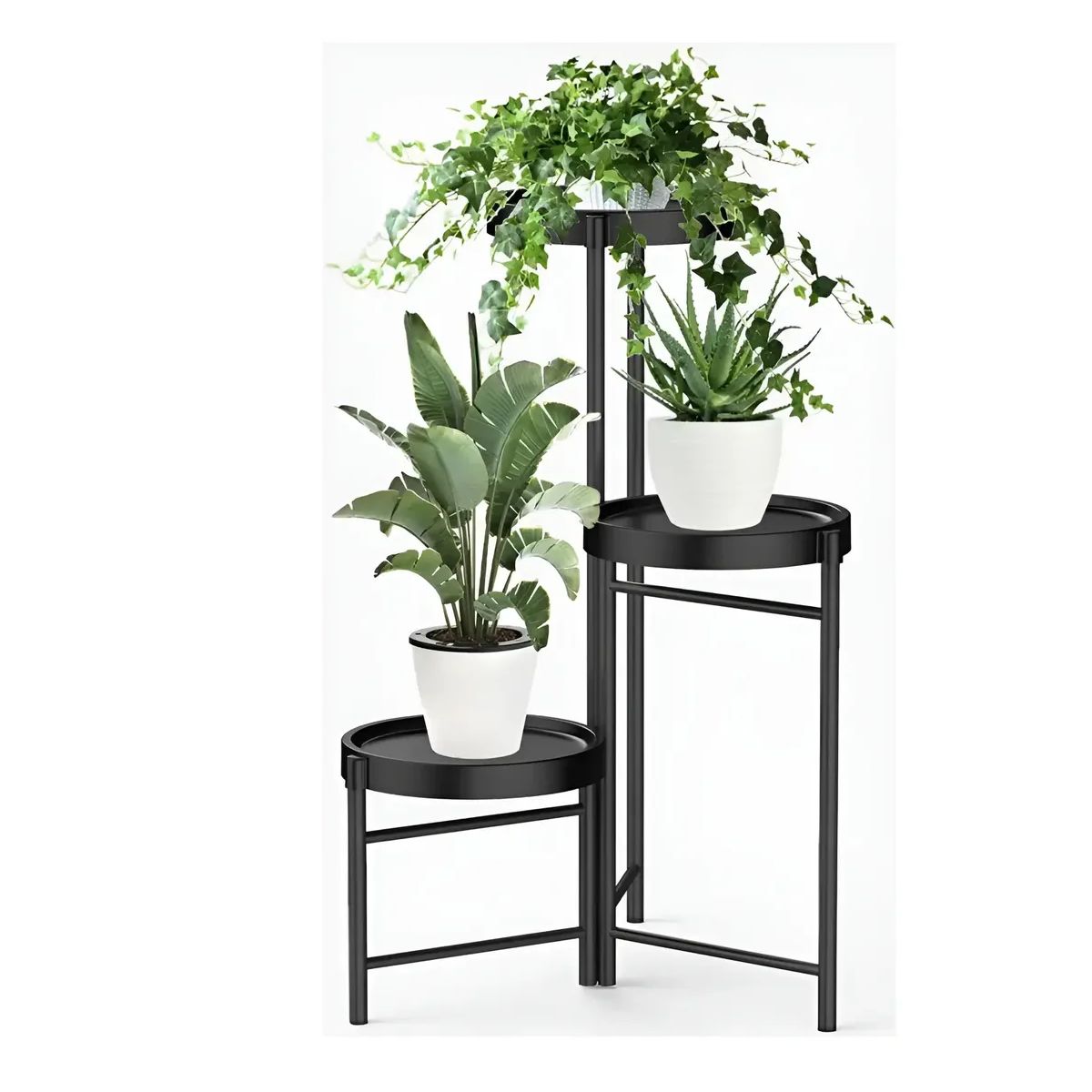 GENERICO - Set Organizador 3 Pedestal Porta Macetero Desmontable Negro