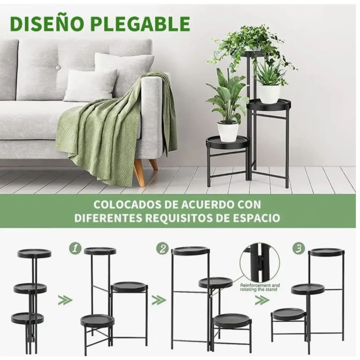 GENERICO - Set Organizador 3 Pedestal Porta Macetero Desmontable Negro