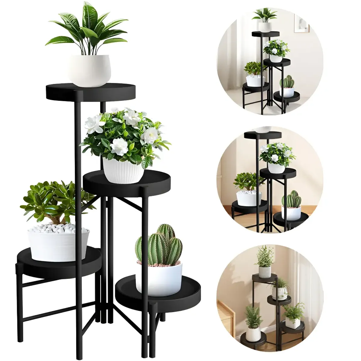 GENERICO - Set Organizador 4 Pedestal Porta Macetero Desmontable Metal