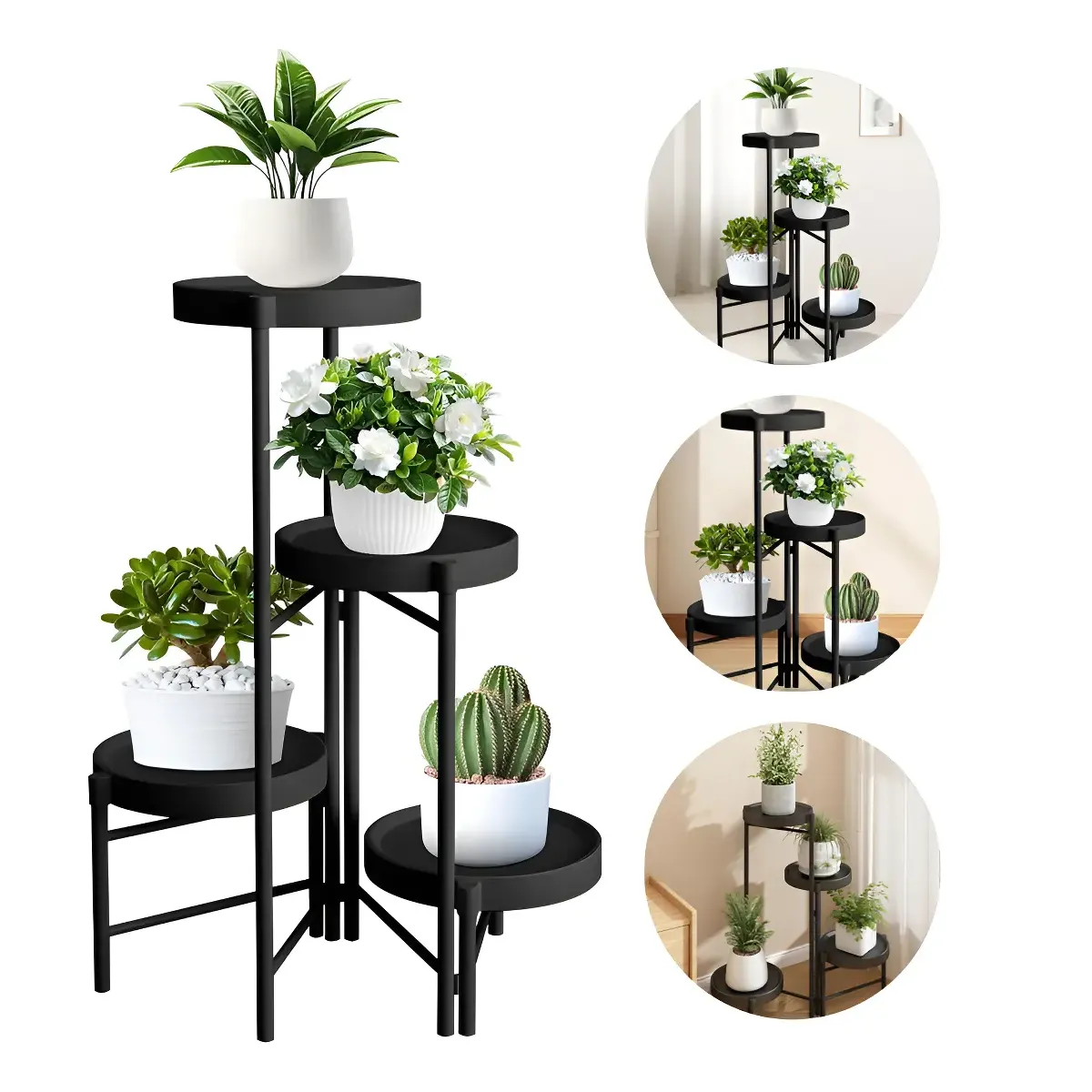 GENERICO - Set Organizador 4 Pedestal Porta Macetero Desmontable Metal