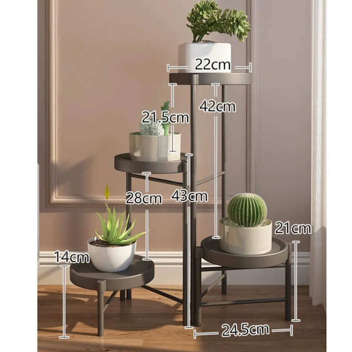 GENERICO - Set Organizador 4 Pedestal Porta Macetero Desmontable Metal