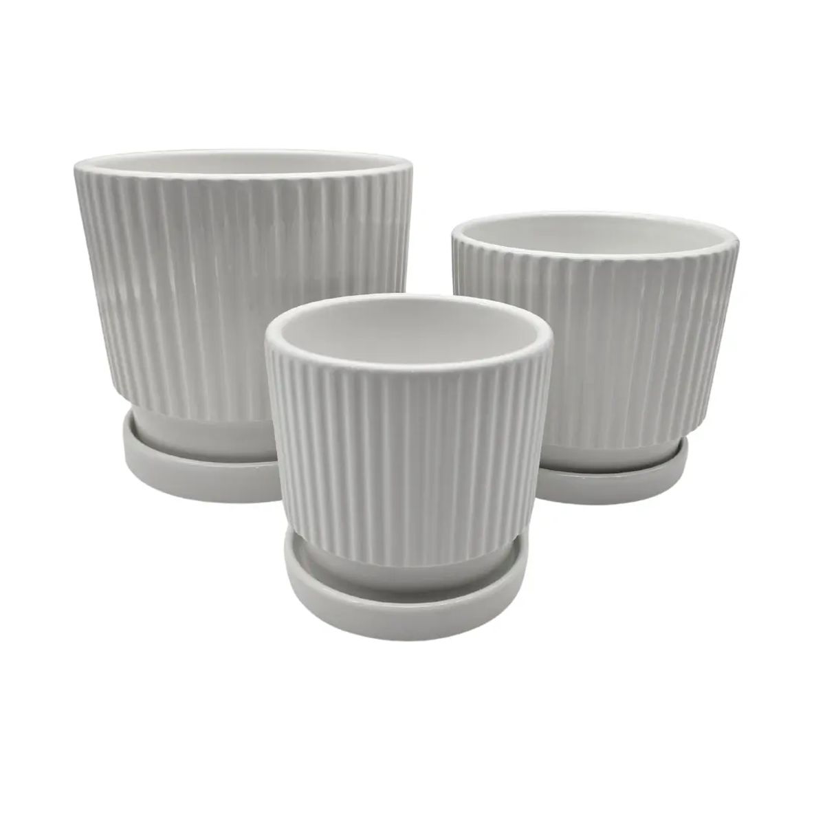 GENERICO - Set 3 Maceteros Maceta De Cerámica Blancos Diseños Lineas