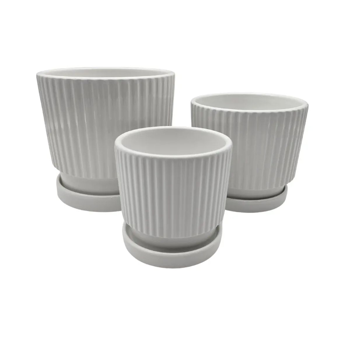 GENERICO - Set 3 Maceteros Maceta De Cerámica Blancos Diseños Lineas