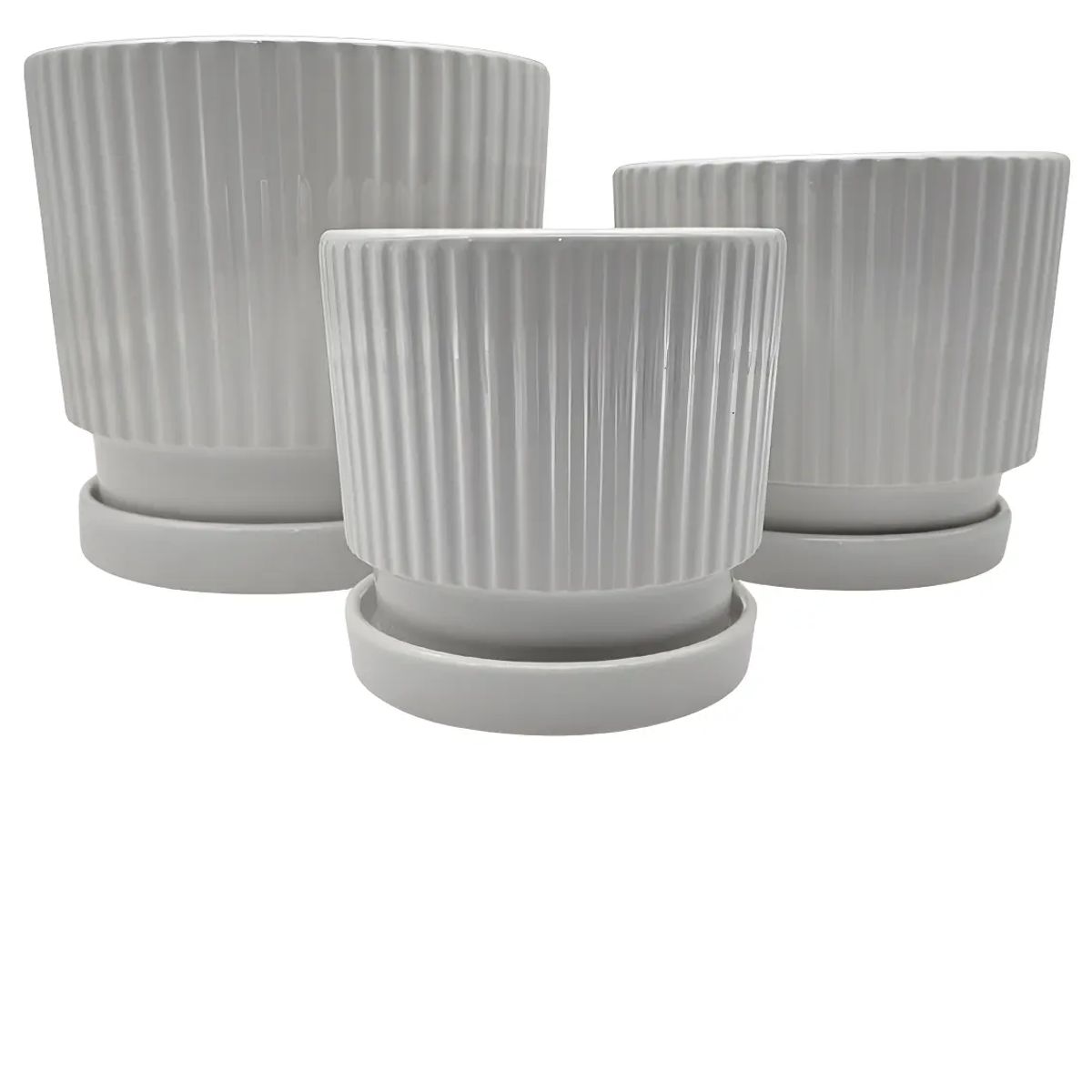 GENERICO - Set 3 Maceteros Maceta De Cerámica Blancos Diseños Lineas