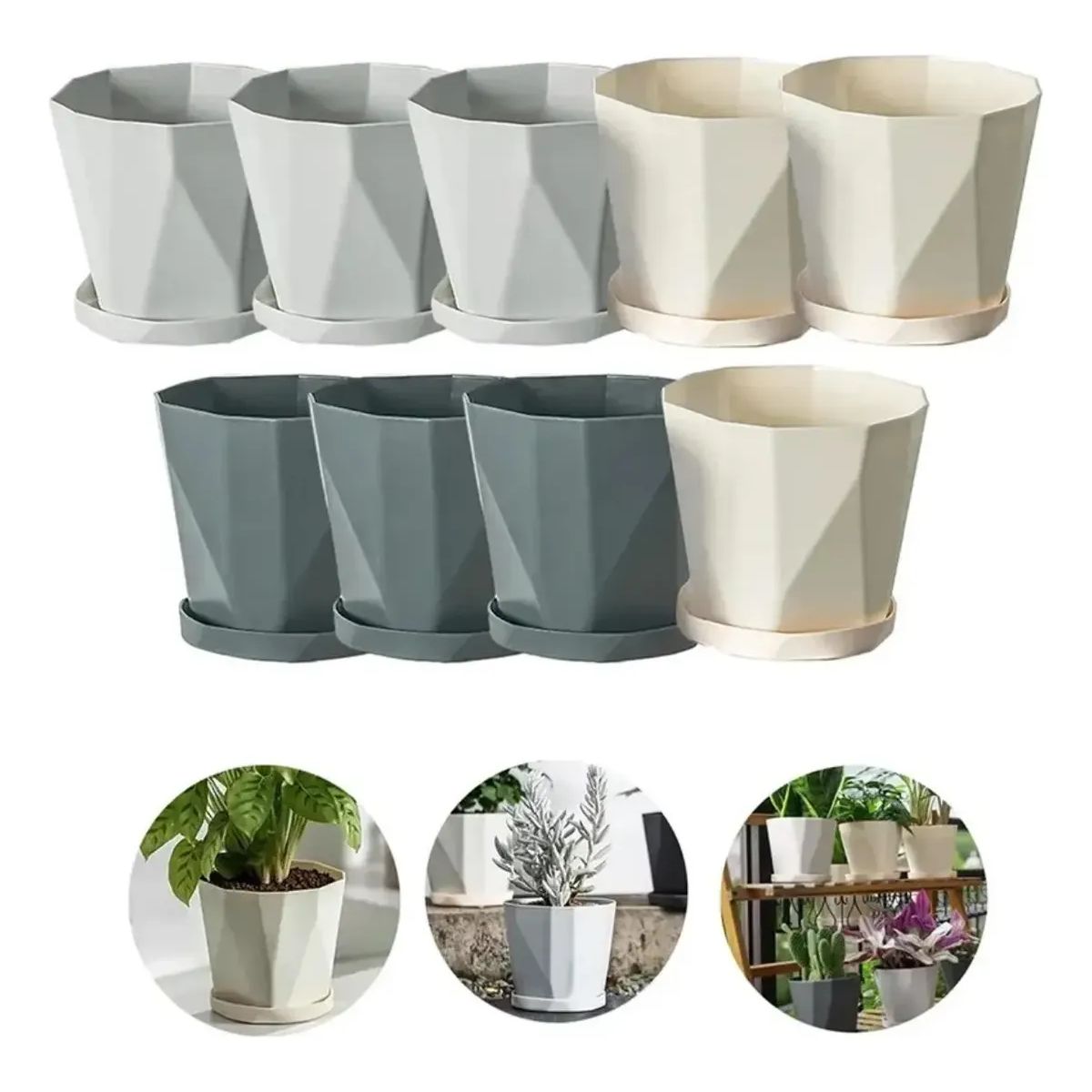 GENERICO - 9 Pcs Macetas De Plastico Con Separador De Agua 3 Colores