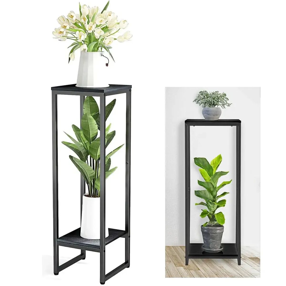 GENERICO - 2 Niveles Macetero Maceta Retirable Con Pedestal 73 Cm Negro