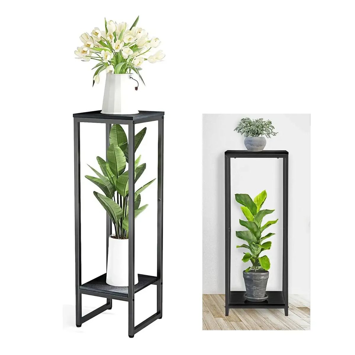 GENERICO - 2 Niveles Macetero Maceta Retirable Con Pedestal 73 Cm Negro