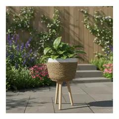 GENERICO - Maceta Tejida Yute Con Patas Madera Decorativo Para Plantas Color Beige