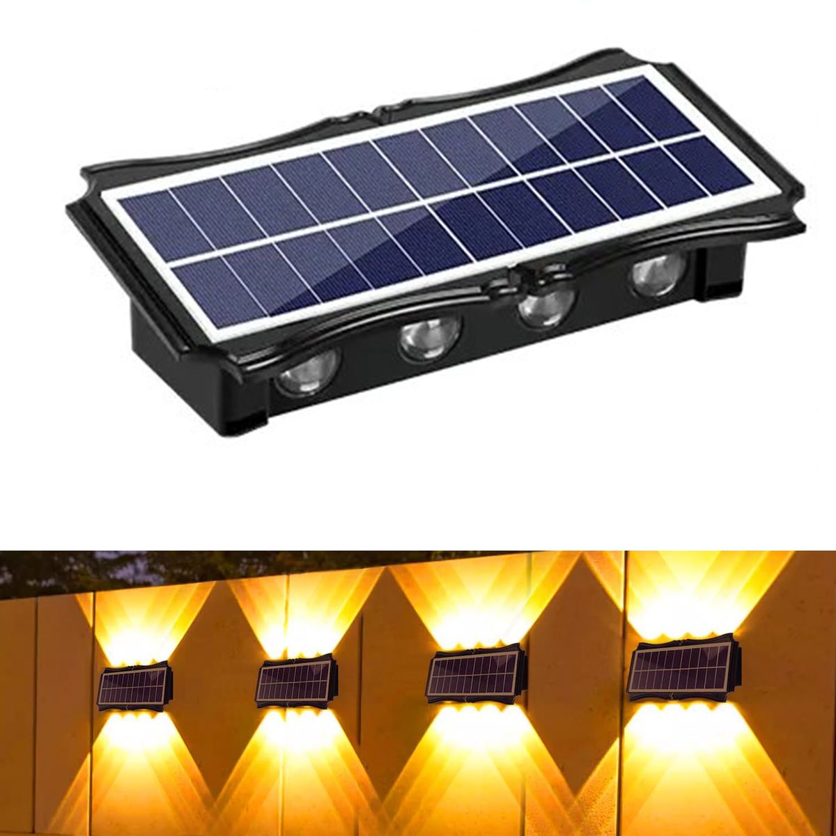 KUANGYE - Lámpara Solar De Pared Amarilla 8 Led Exterior Patio