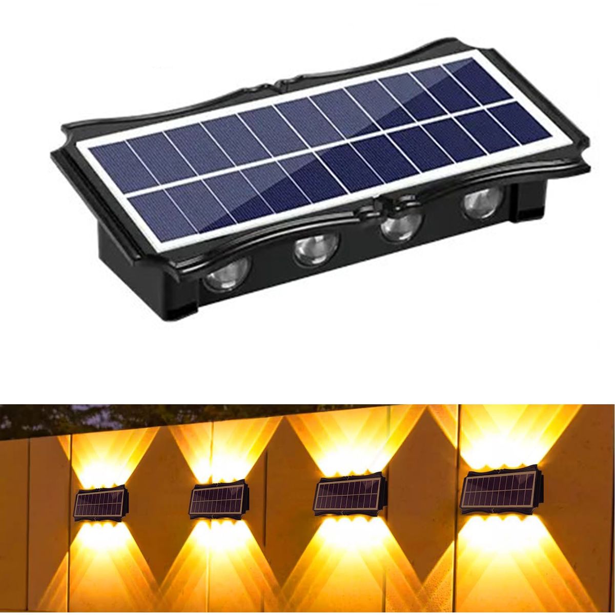 KUANGYE - Lámpara Solar De Pared Amarilla 8 Led Exterior Patio