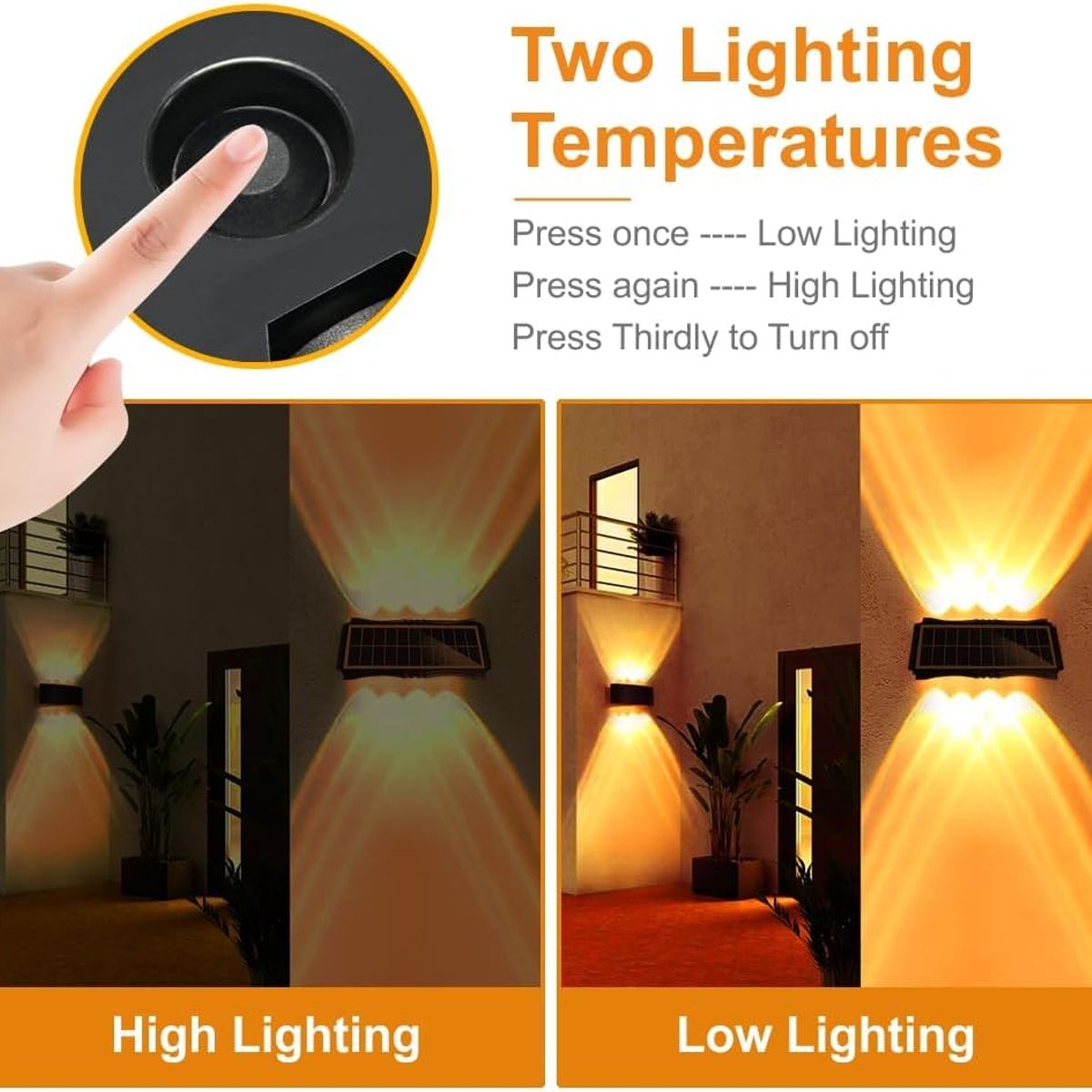 KUANGYE - Lámpara Solar De Pared Amarilla 8 Led Exterior Patio