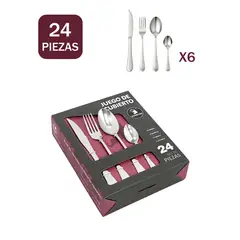 YOLIKITCHEN - Set Cubiertos 24 Piezas Acero Inoxidable Plateado Lujo Caja Regalo