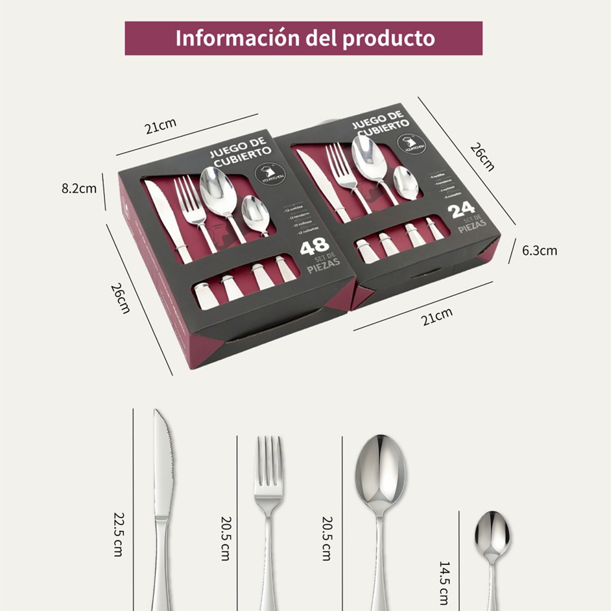 YOLIKITCHEN - Set Cubiertos 24 Piezas Acero Inoxidable Plateado Lujo Caja Regalo