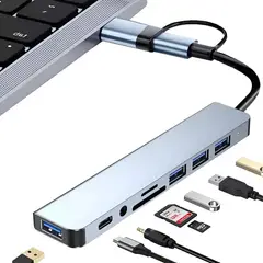 EVERSO - Adaptador Multipuerto Hub Tipo C 8 En 1 Hdmi Rj45 Usb Sd Td