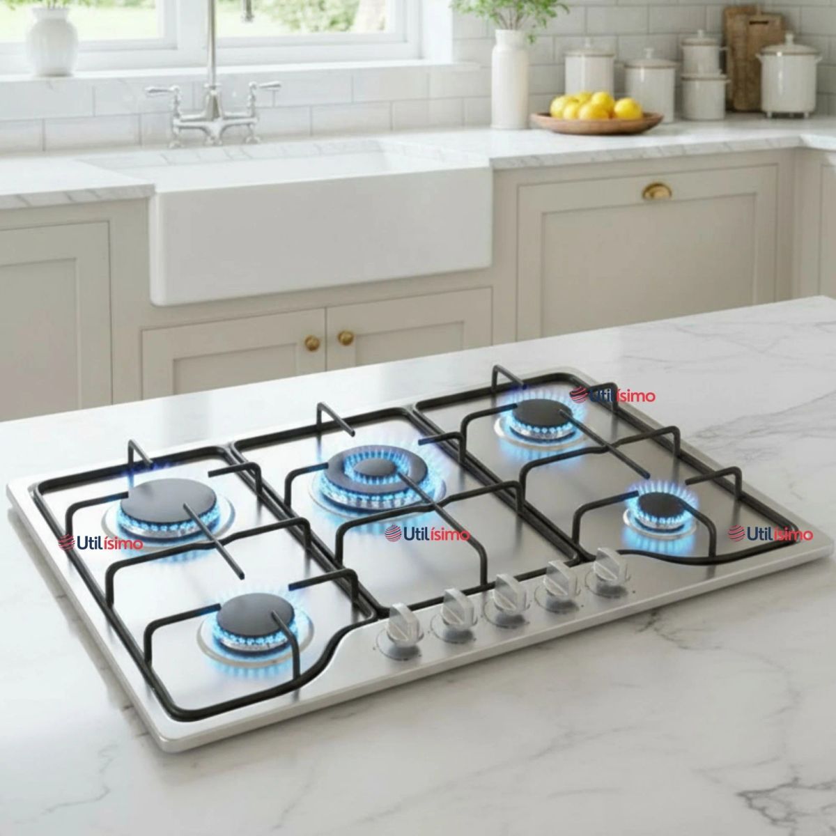 LINE - Cocina Encimera Gas Licuado 5 Platos Acero Inoxidable