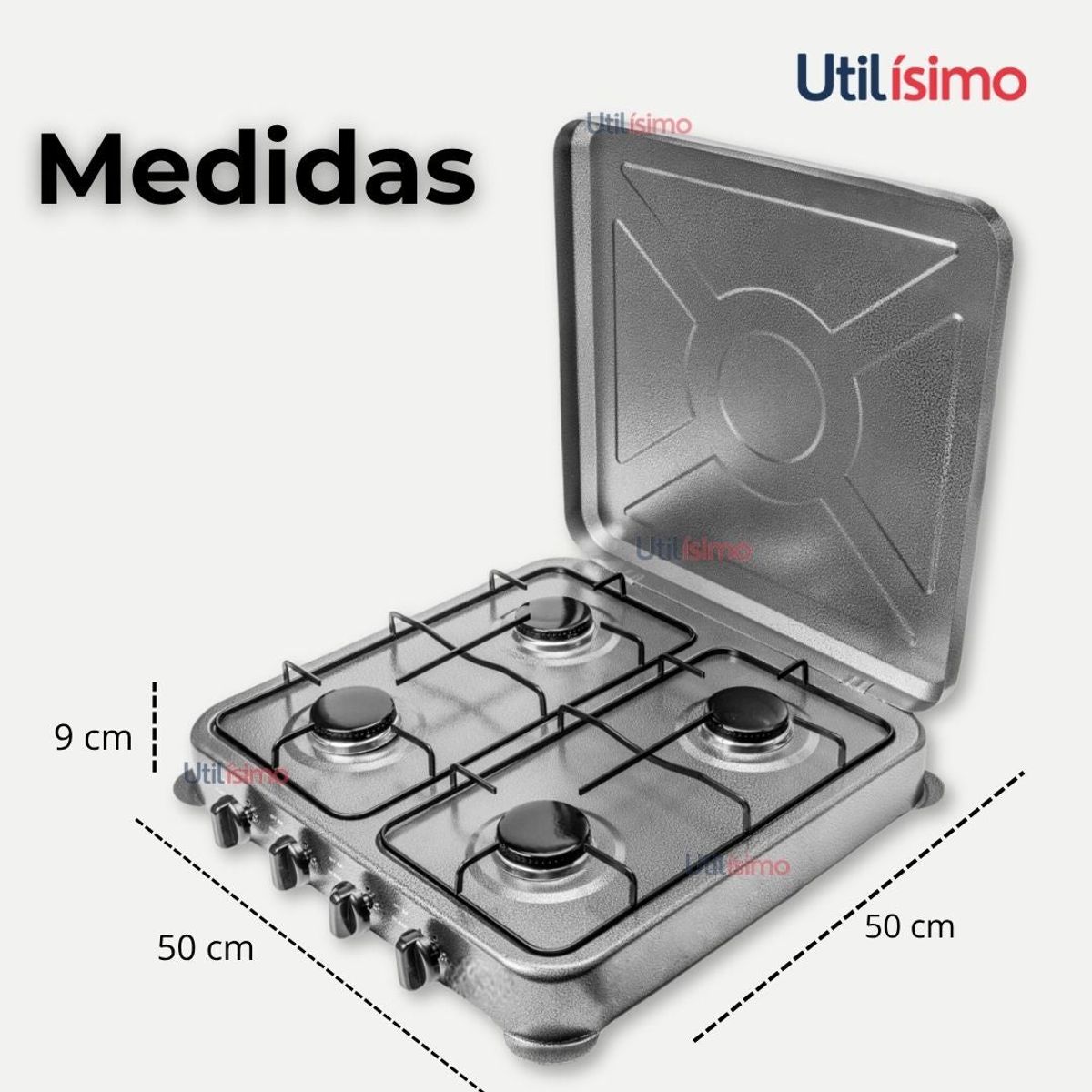 LINE - Cocina Encimera a Gas Licuado 4 Platos + KIT de Instalación Cocinilla Gris