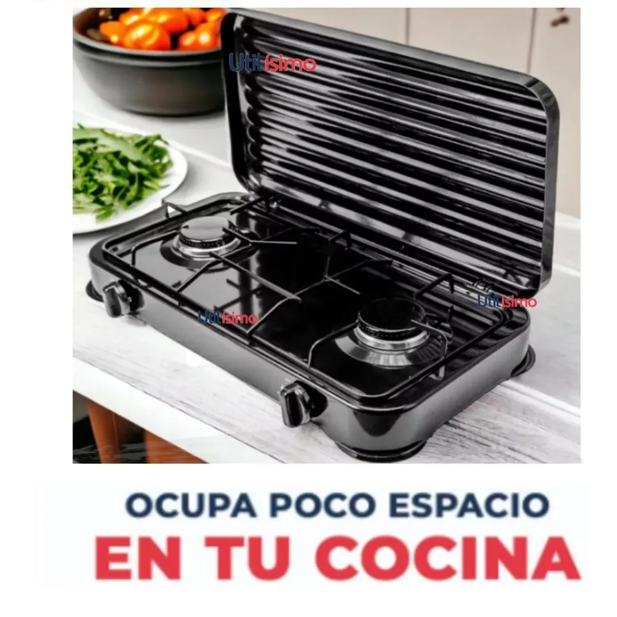 LINE - Cocina Encimera a Gas Licuado 2 Platos Cocinilla Negro