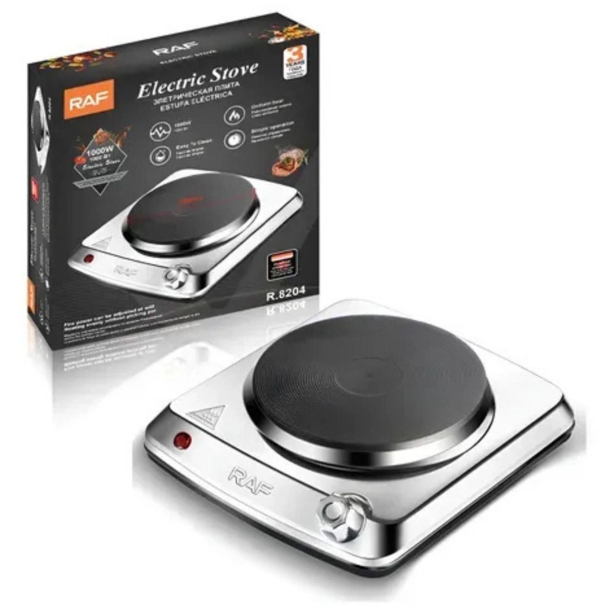 RAF - Cocina Cocinilla Eléctrica 1 Plato Acero Inoxidable Encimera 1000w Plateado
