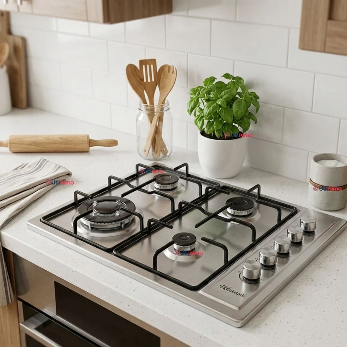 LINE - Cocina Encimera A Gas Natural 4 Platos Premium Acero Inoxidable